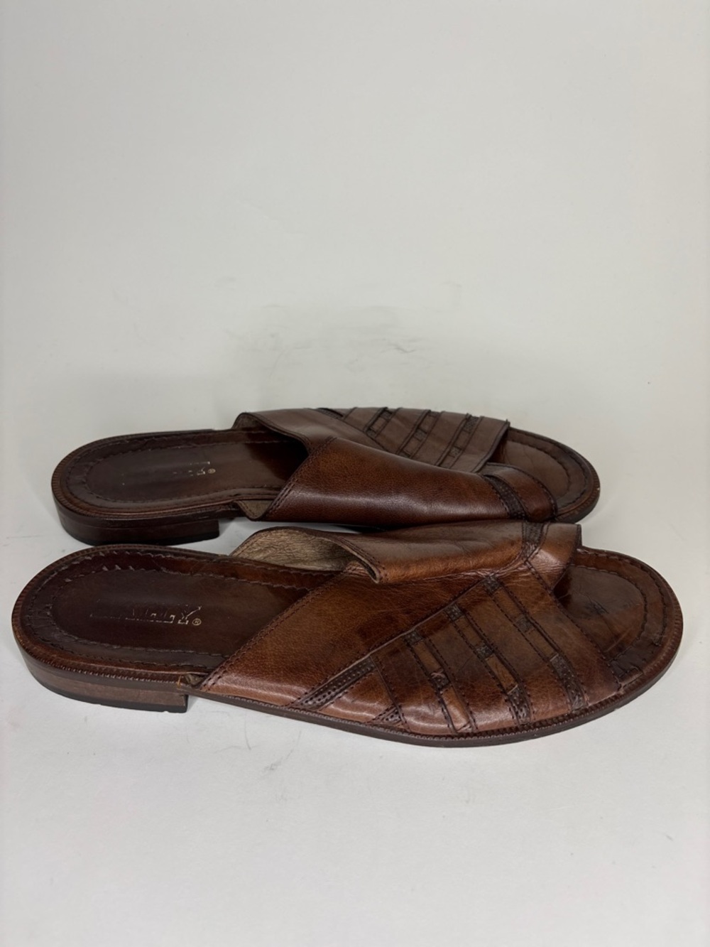 Bally Sandals Slides Women Size 43 US 12 Brown Leather Flat Sole
